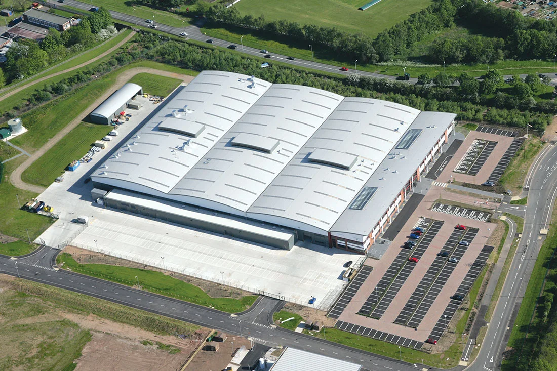 Aerial view of the Moog Aerospace manufacturing facility